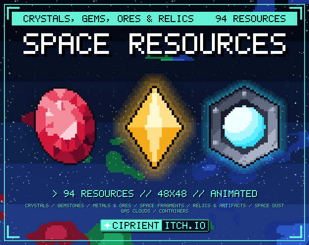 Pixel Space Resources – animated pixel art pack by CipriEnt