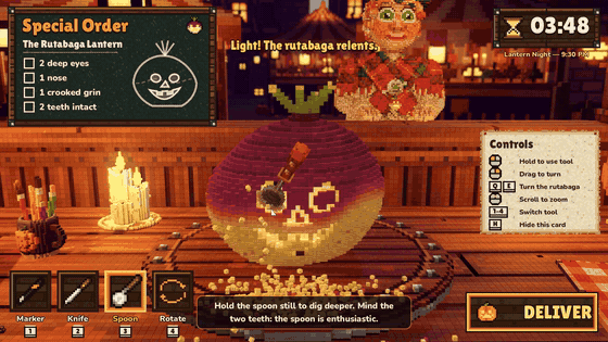 Digging through Granny Brigid's rutabaga with the spoon. English gameplay.