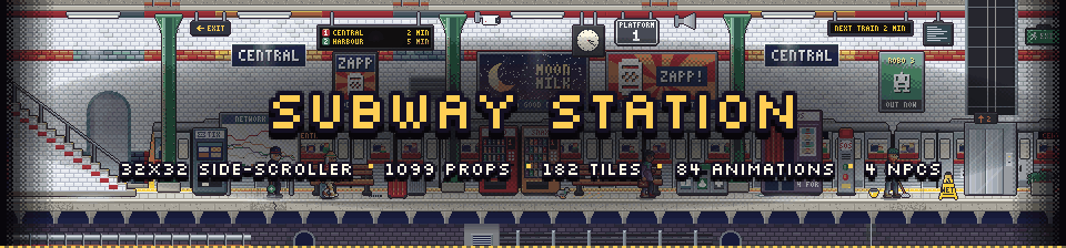 Subway Station - Side-Scroller Pixel Art Tileset (32x32)