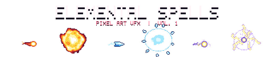 Elemental Spells – Pixel Art VFX: Fire, Ice & Lightning [15 effects]