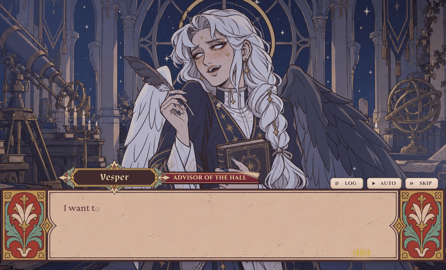 Gameplay: Vesper confesses. I love you. There. That's it. That's the whole speech.