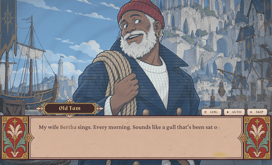 Gameplay: Old Tam asks for help with his wife's terrible singing. You make him deaf to it.