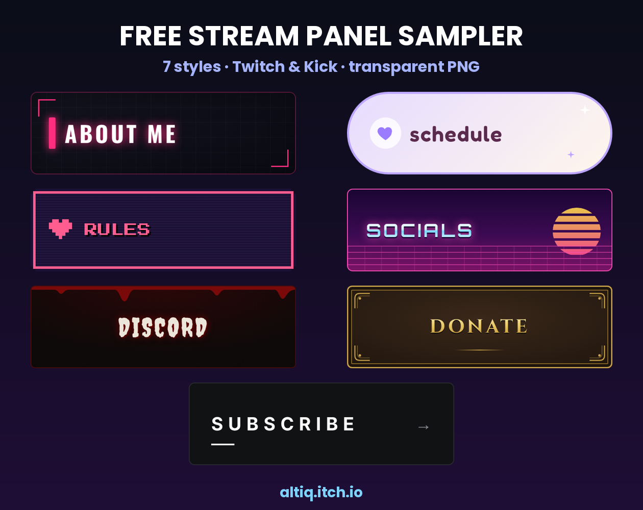 Free Stream Panel Sampler for Twitch & Kick (7 styles) by AltIq