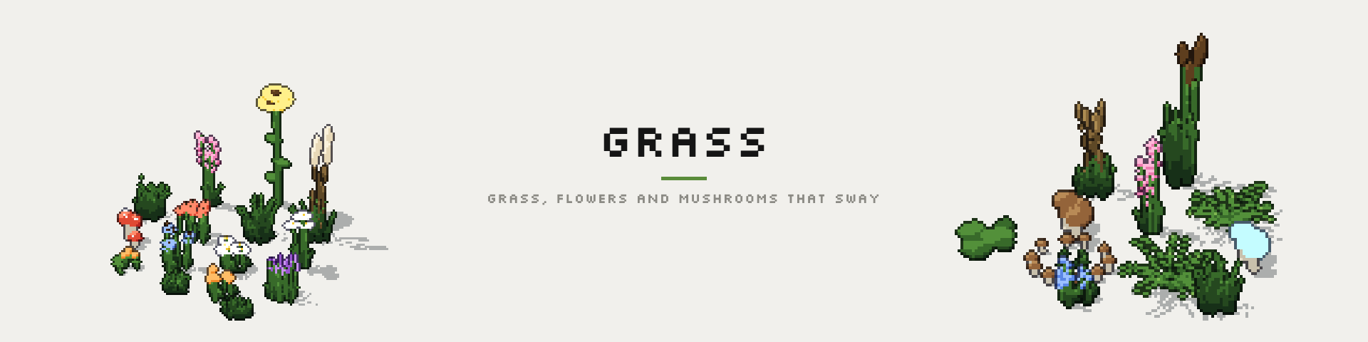 GRASS — Pixel Art Grass, Flowers & Mushrooms, 41 kinds, animated
