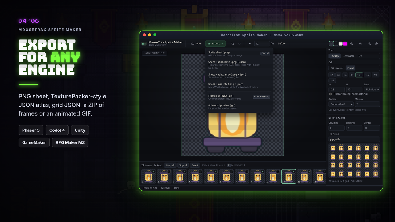 The Export menu