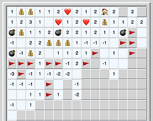 A grid that looks a bit like classic Minesweeper, with new symbols