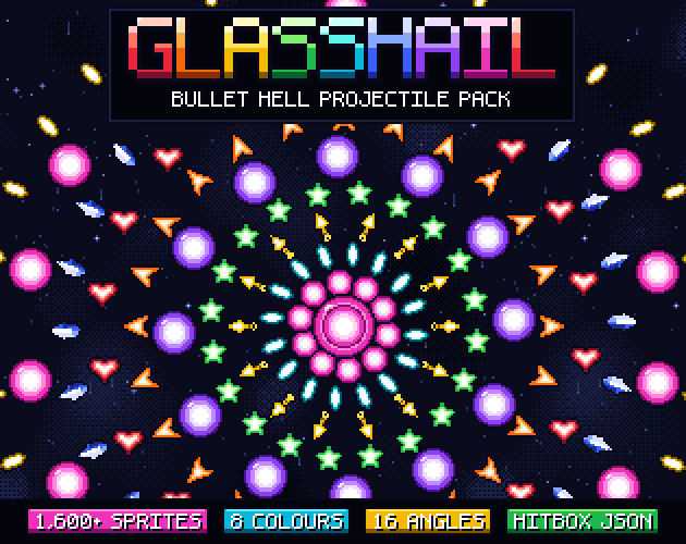Glasshail - Bullet Hell Projectile Pack [8-32px] by pixeldoddy