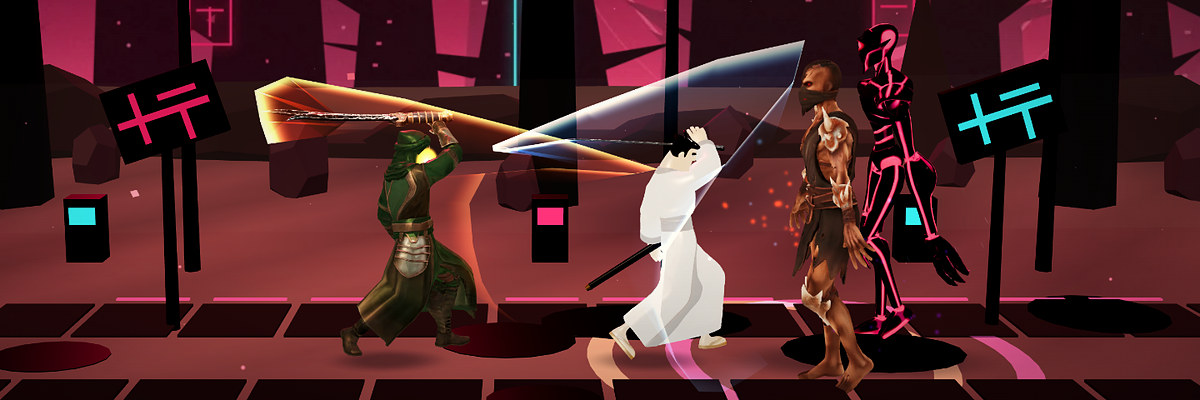 Hazrat Ali and Samurai Jack fighting Aku's minions in the neon city