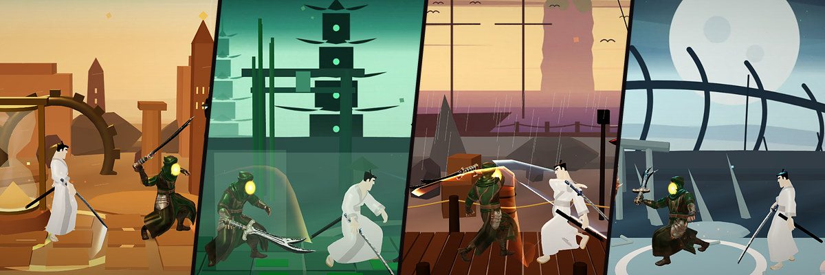 Four of the ten realms: hourglass desert, jade ruins, sunset harbor and the frozen skull field