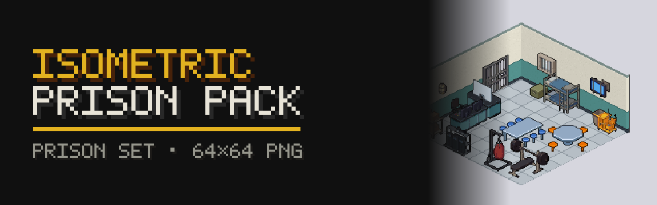Isometric Prison Pack: 50 Sprites (28 Objects + Room Set)