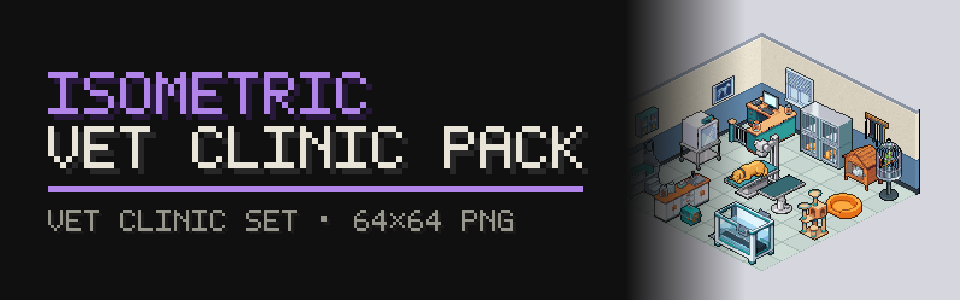 Isometric Vet Clinic Pack: 46 Sprites (24 Objects + Room Set)