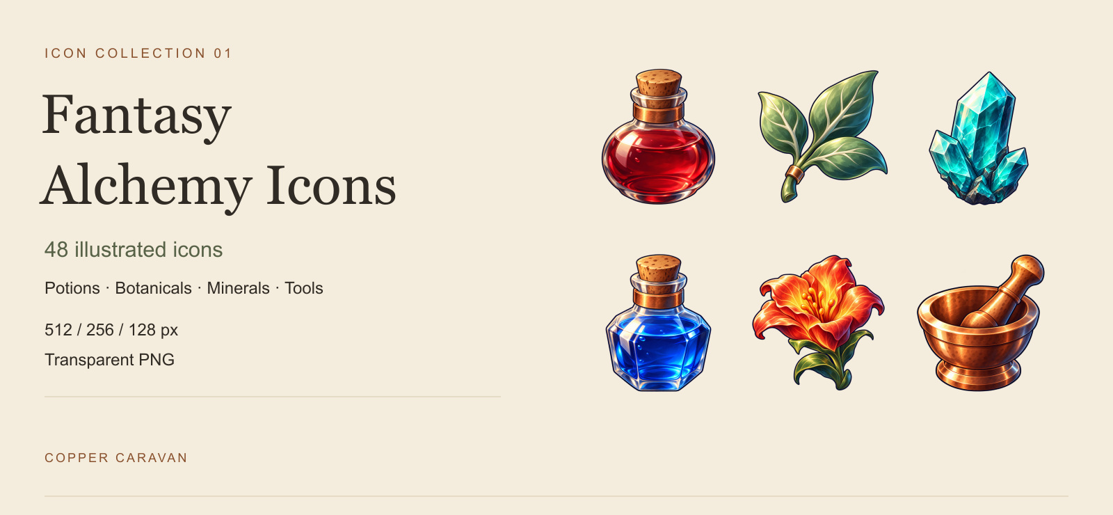 Fantasy Alchemy Icons: 48 icons in three PNG sizes