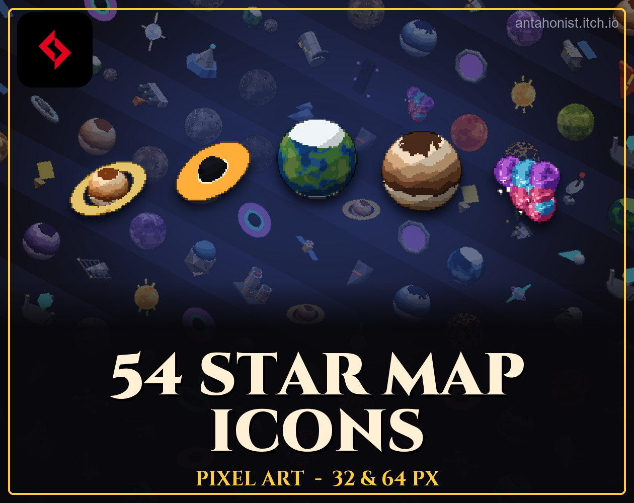 54 Pixel Star Map Icons - Planets & Stations by Antahonist