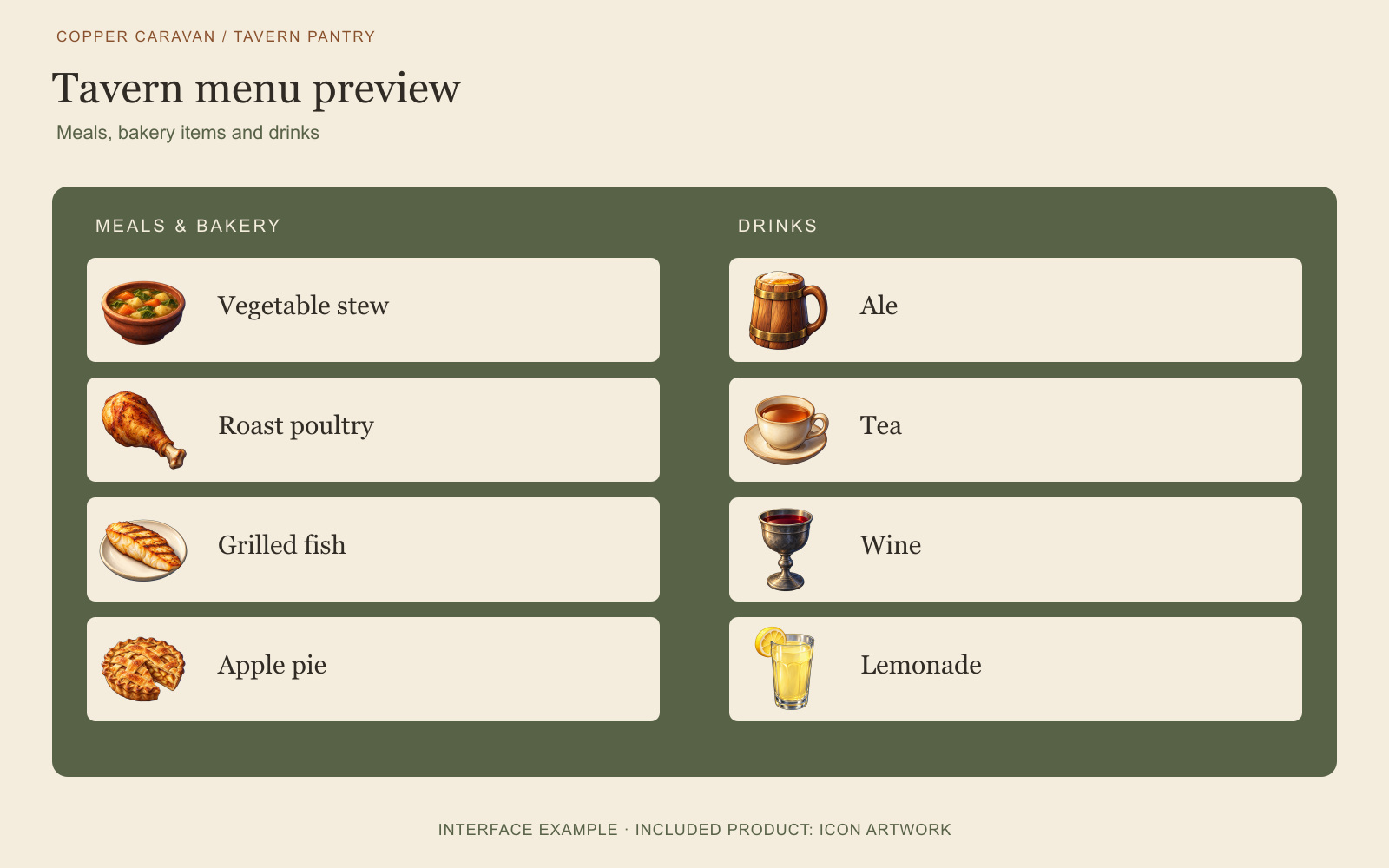 Tavern Pantry — Fantasy Food & Cooking Icons by Copper Caravan