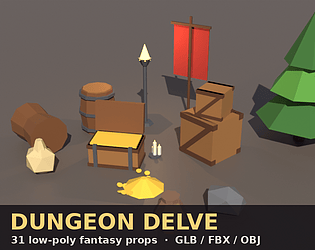 Dungeon Delve – 31 Low-Poly Fantasy Dungeon Props (GLB/FBX/OBJ) cover