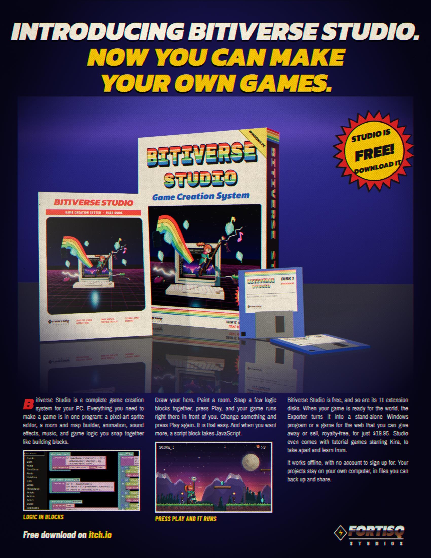 A 1988-style magazine ad for Bitiverse Studio