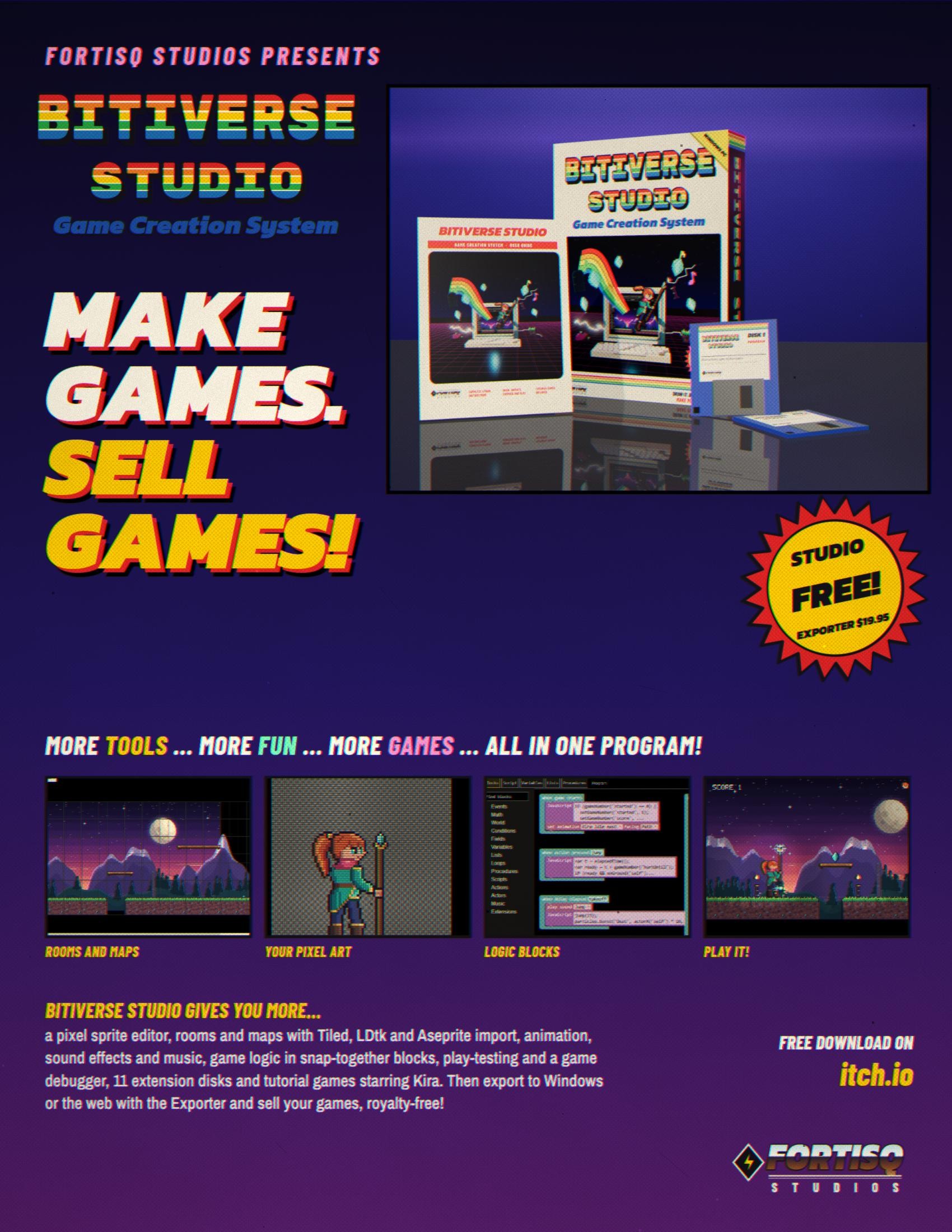 Make games, sell games: a loud 1980s ad for Bitiverse Studio
