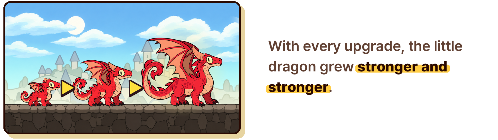 With every upgrade, the little dragon grew stronger and stronger.