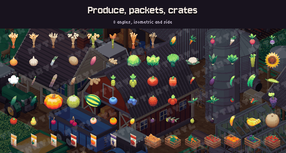 Produce, packets, crates