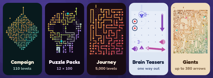 Campaign, Puzzle Packs, Journey, Brain Teasers and Giants