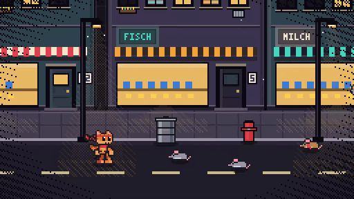 Bumi fighting mouse enemies in a pixel-art street &mdash; 10 seconds of gameplay.