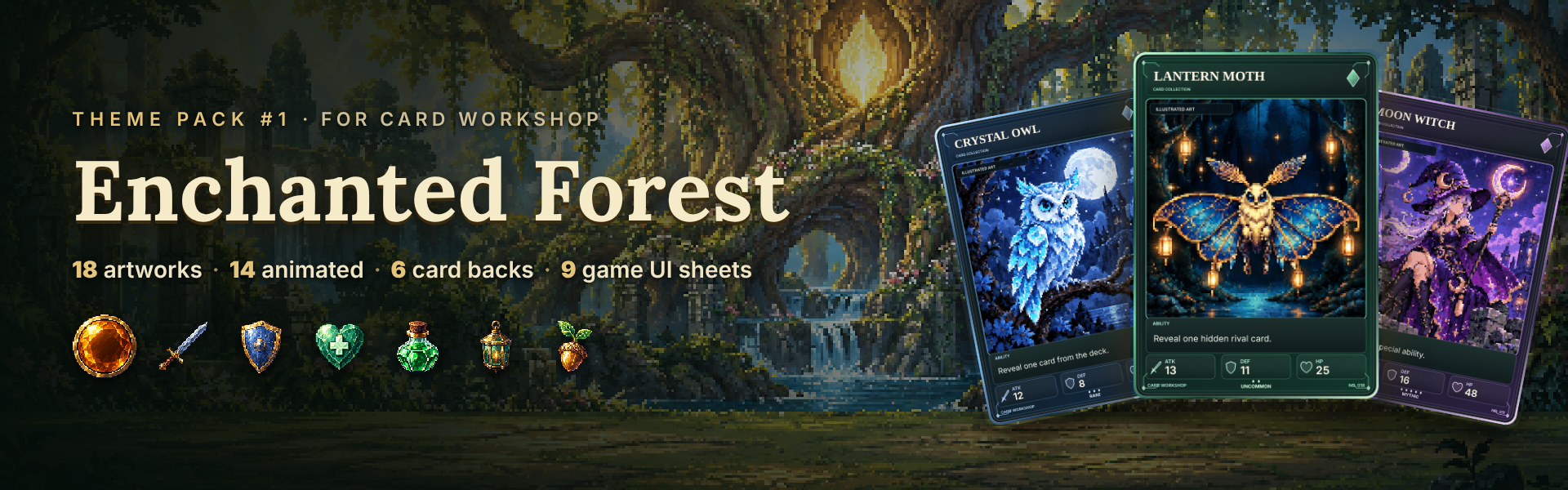 Enchanted Forest — Animated Fantasy Card Art + Nature Game UI
