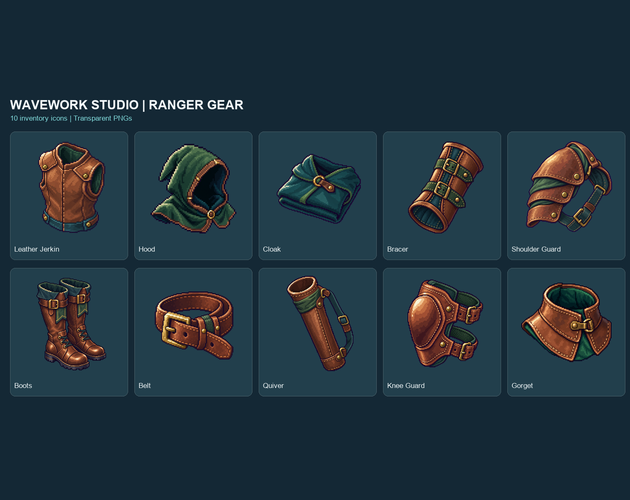 Ranger Gear — 10 Equipment Icons by WaveWork Studio