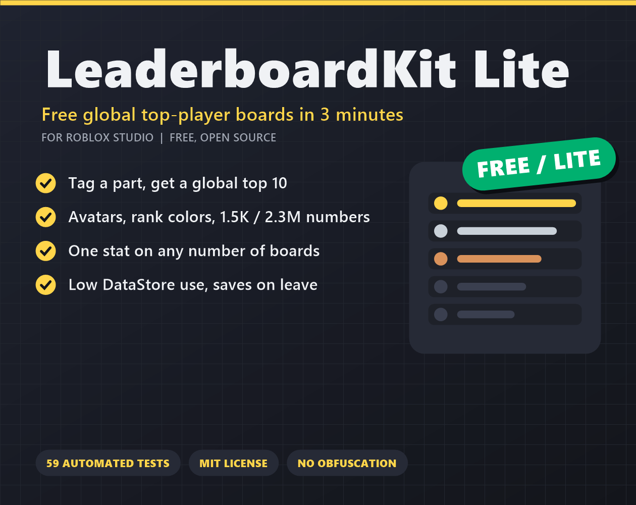 LeaderboardKit Lite - Free Global Leaderboard for Roblox by The Crypt ...