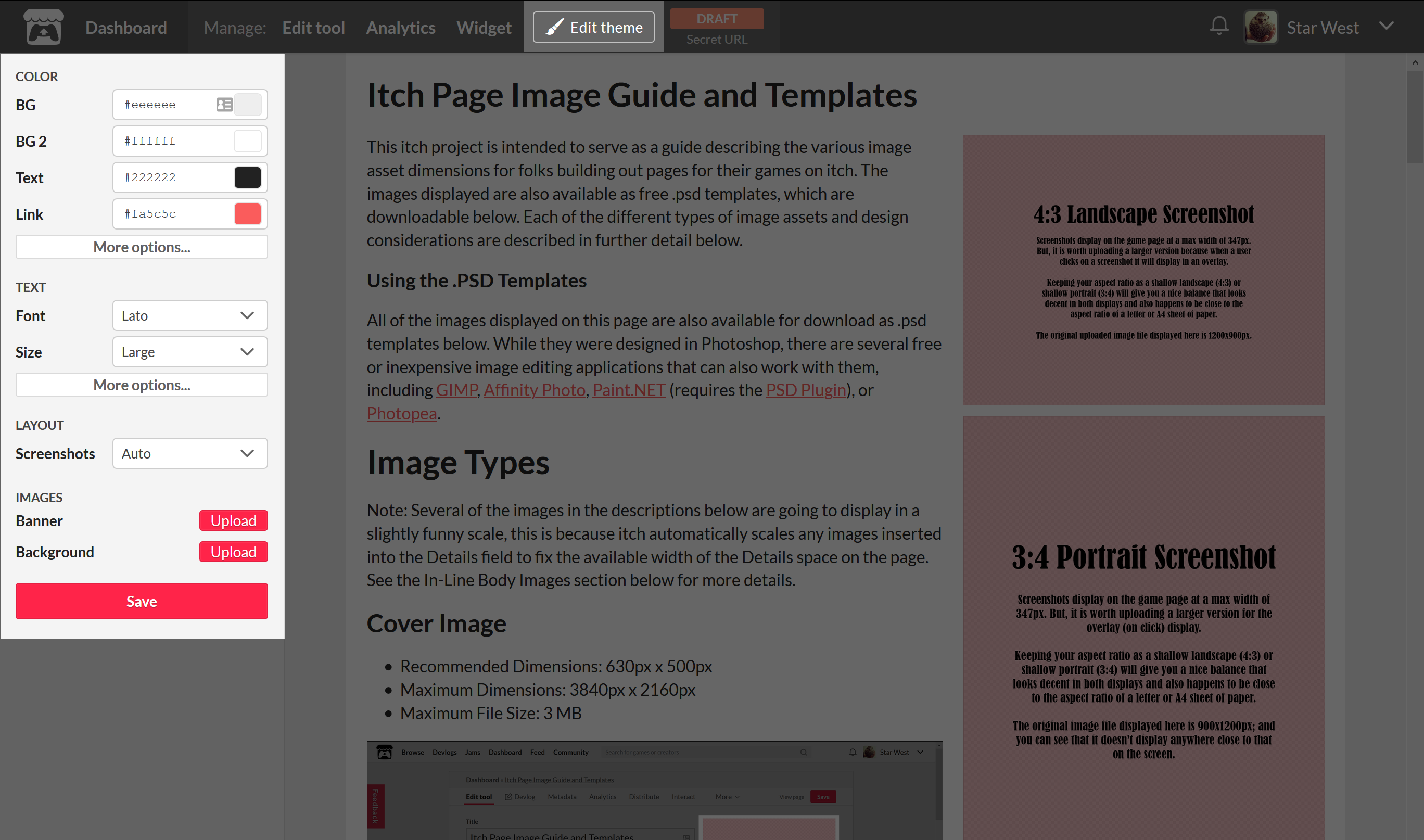 Itch Game Page Image Guide and Templates by Star West