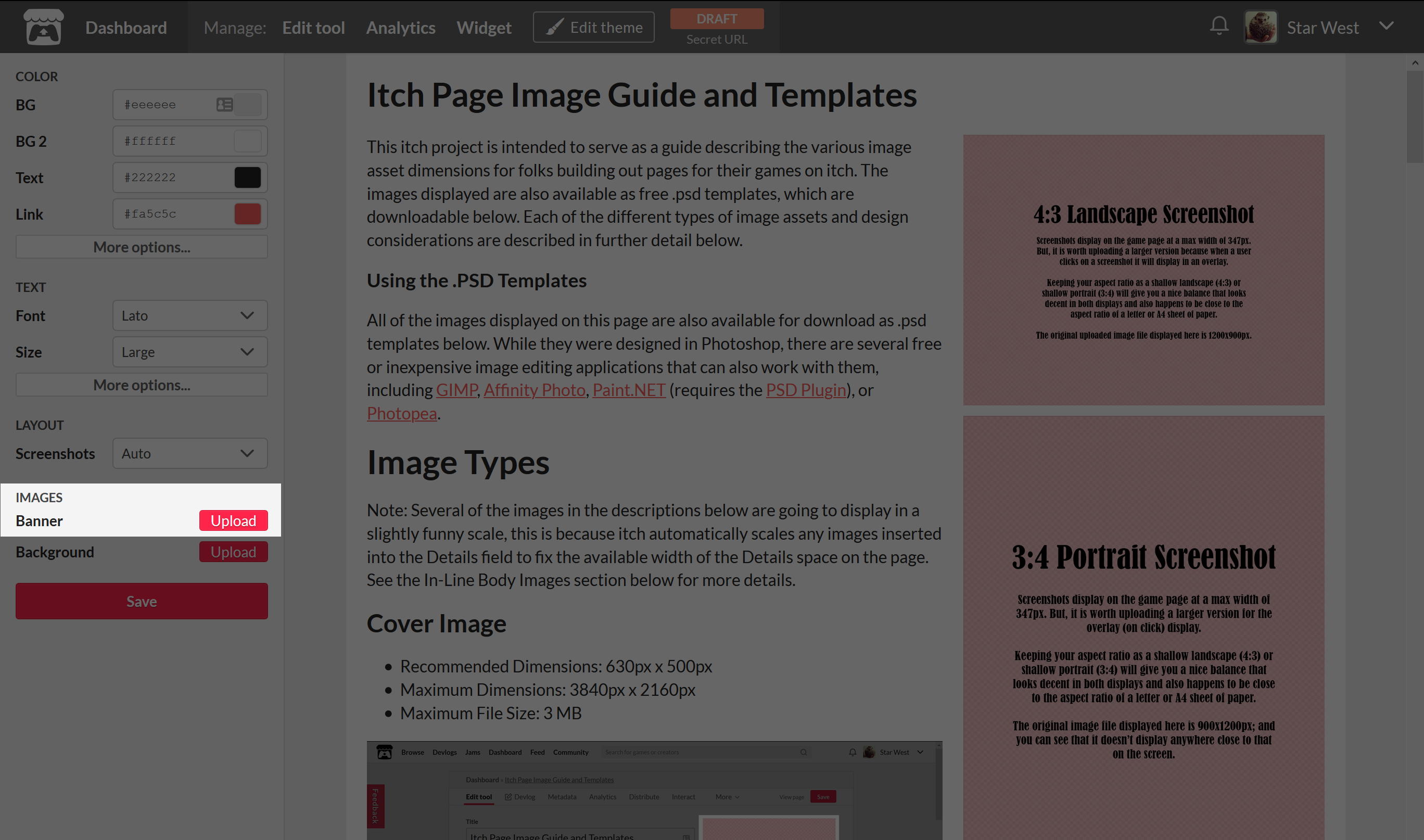 Itch Game Page Image Guide and Templates by Star West