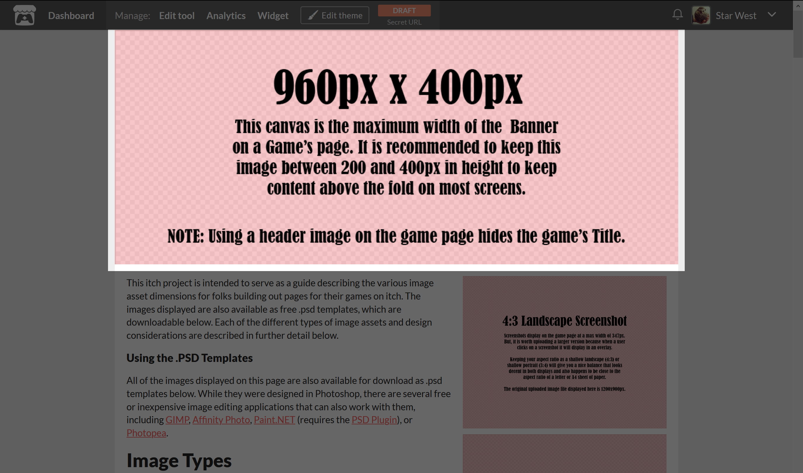 Itch Game Page Image Guide and Templates by Star West