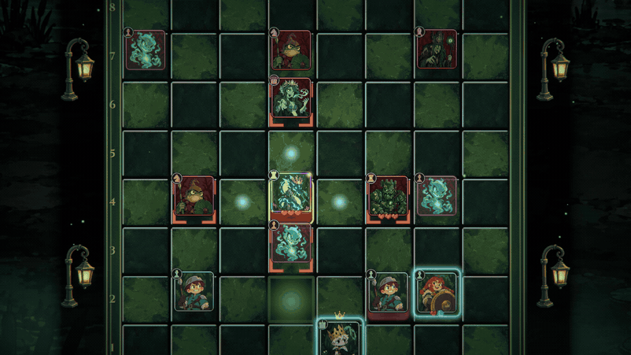Gameplay: the Abyssal Leviathan's Tidal Crash pushes every enemy in its row and column off the edge of the board.