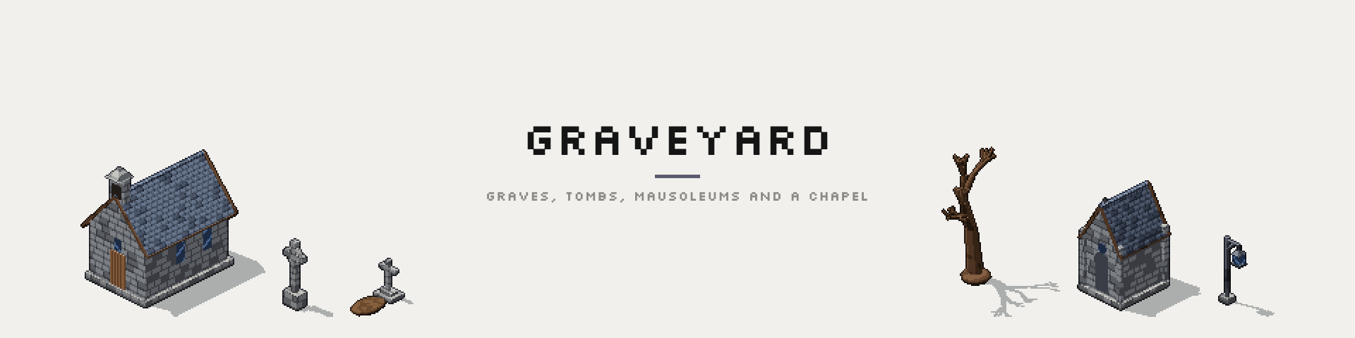 HALLOWEEN GRAVEYARD — Pixel Art Graveyard: Tombstones, Mausoleums, Chapel & Fences, autotile