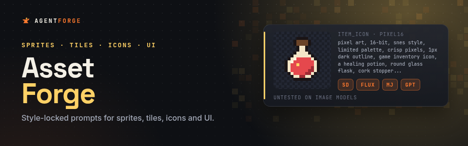 Asset Forge: Game Art Prompt Kit (Sprites, Tiles, Icons, UI)