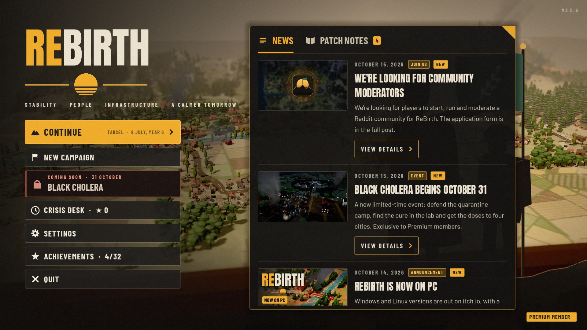 Update 2.0.6: news in the main menu, and Black Cholera is coming ...