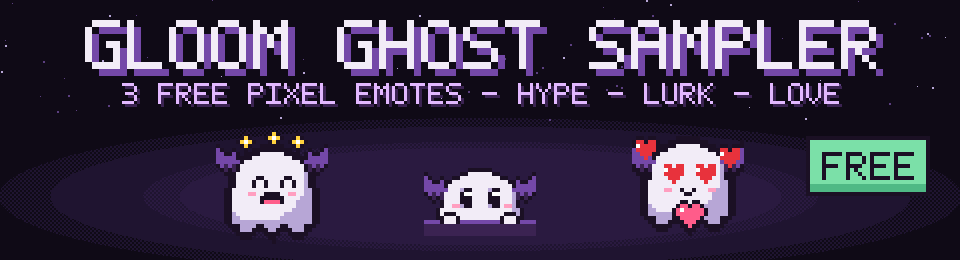 Gloom Ghost Sampler - 3 Free Pixel Twitch & Discord Emotes