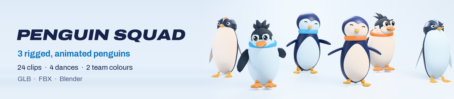 Penguin Squad - 3 Rigged, Animated Penguins with Dances - glTF, FBX, Blender