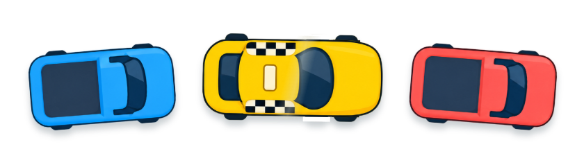 Blue pickup, yellow taxi and coral car from Parking Chain