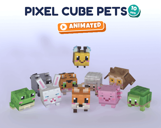 Animated Pixel Cube Pets: 10 pixel-art cube pets with 13 game-ready ...