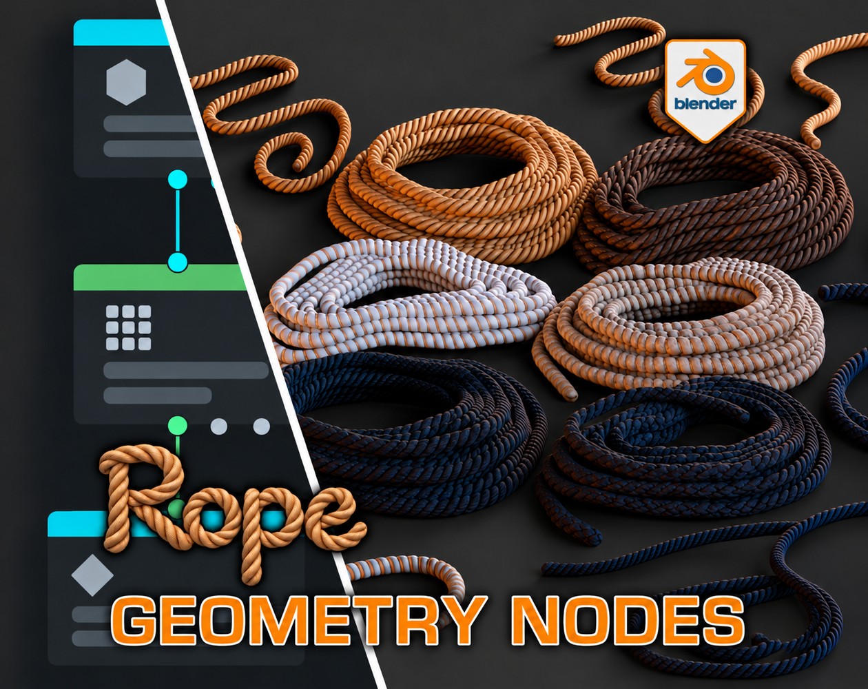 Tapered Rope End Rope Geometry Nodes for Blender — Coil & Curve Generator by 3D Tudor