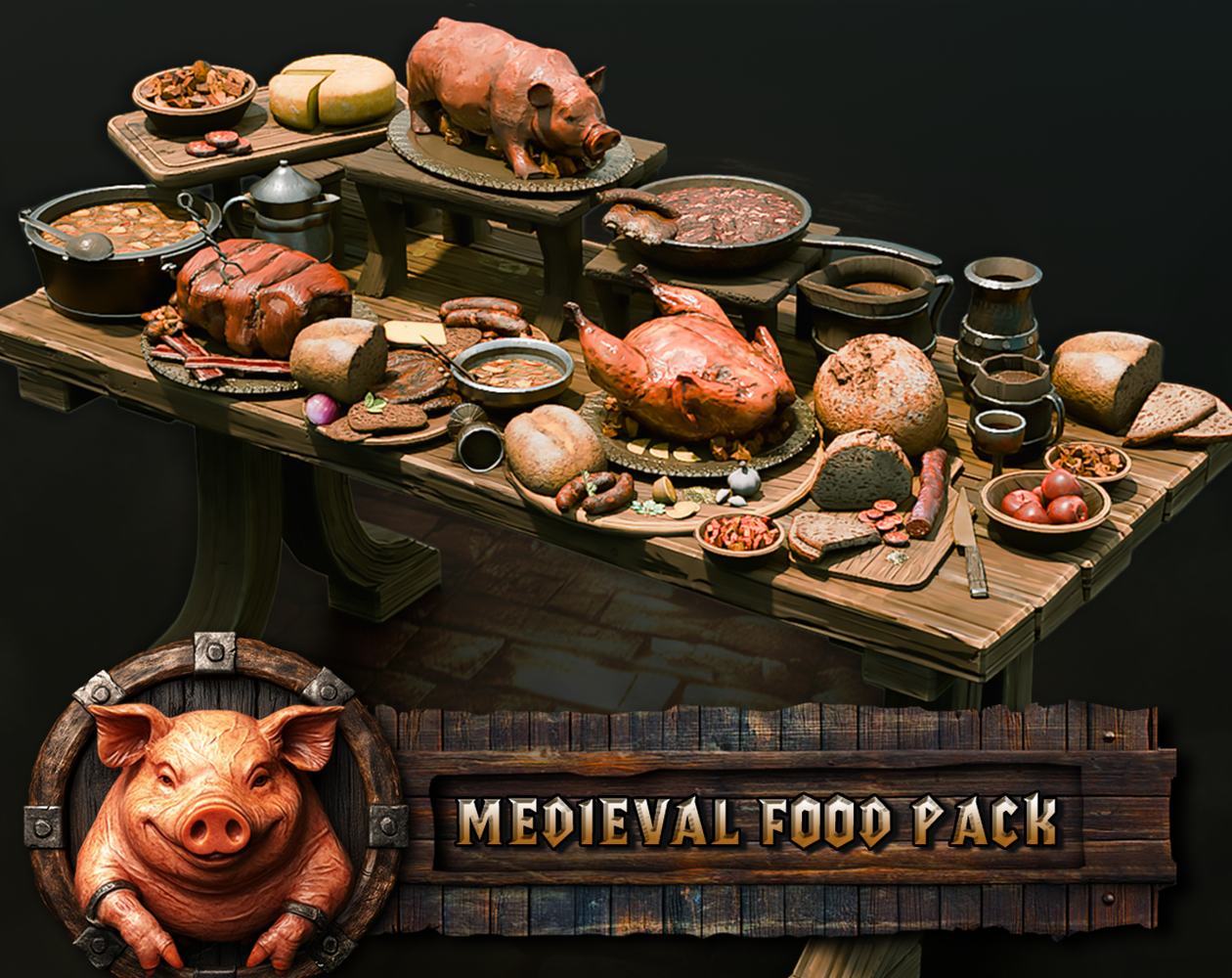 Medieval Feast — 82 Food & Tableware Assets by 3D Tudor