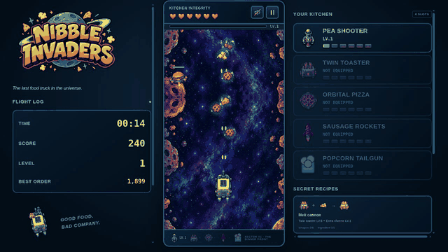 Nibble Invaders - actual browser gameplay