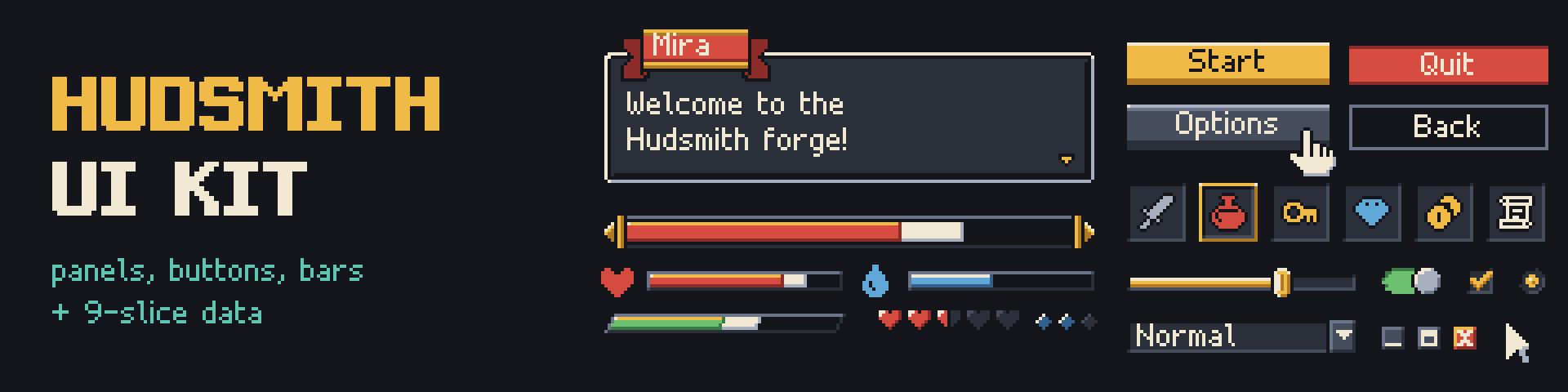Hudsmith UI Kit - Pixel GUI with 9-Slice Data