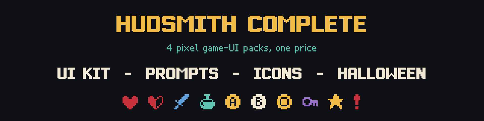 Hudsmith Complete - Pixel Game UI Bundle (UI Kit, Prompts, Icons, Halloween)