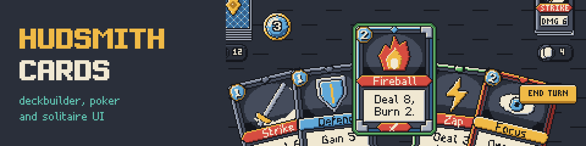 Hudsmith Cards - Pixel Card Game UI Kit (Deckbuilder, Poker, Solitaire)