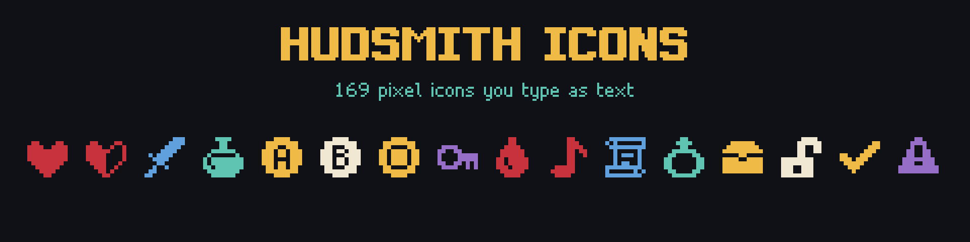 Hudsmith Icons - 169 Pixel Game Icons as a Font