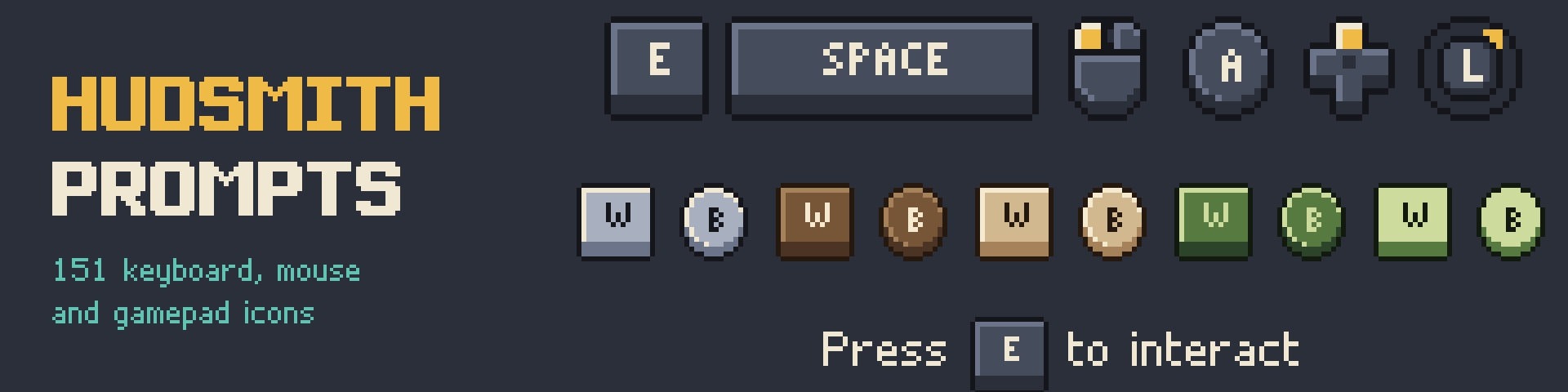 Hudsmith Prompts - 151 Pixel Keyboard, Mouse & Gamepad Input Icons (16x16)