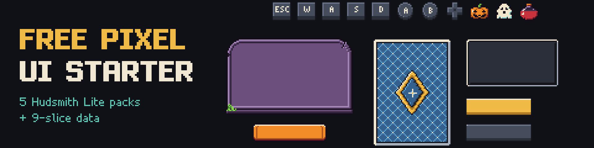 Free Pixel UI Starter - 5 Hudsmith Lite Packs (GUI, Prompts, Cards, Dialogue)