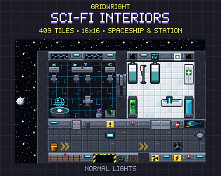 Gridwright Sci-Fi Interiors: 16x16 Pixel Art Spaceship & Space Station Tileset (409 tiles)