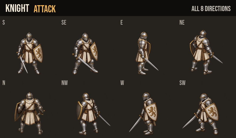 Knight attacks, hurt and death in all 8 directions